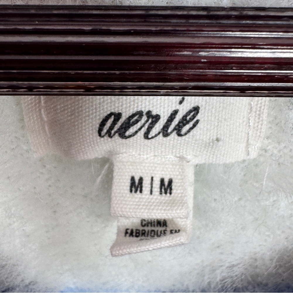 Aerie Flurry Rugby Stripes Fuzzy Oversized Crew Neck Sweater Blue Green‎ Medium - Picture 12 of 15